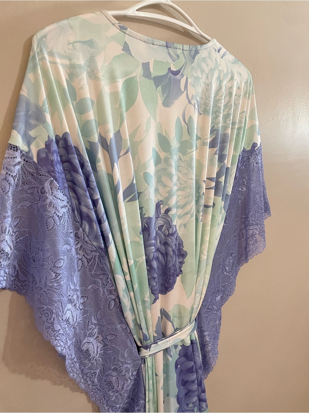 4/$20➡️ La Vie En Rose Lavender & Mint Floral Lace-Trim Kimono Robe – L/XL *Flaw - Picture 12 of 15